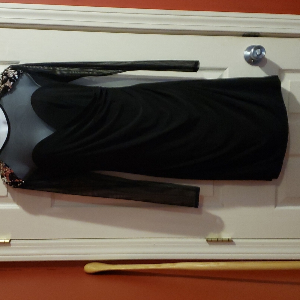 Betsy & Adam Black Embellished shear Dress